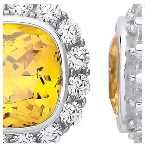 Silver Yellow Halo Stud Earrings