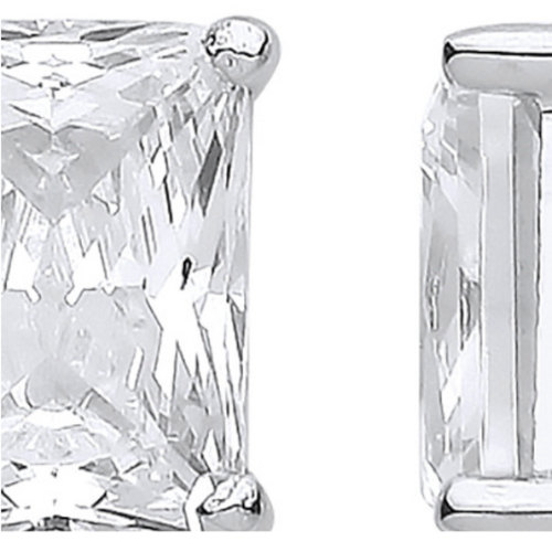 Silver Emerald Cut Stud Earrings