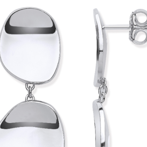 Silver Double Disc Drop Earrings