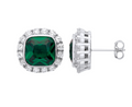Silver Green Cubic Zirconia Halo Stud Earrings