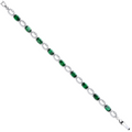 Silver Oval Cut Green & Clear Tennis Bracelet