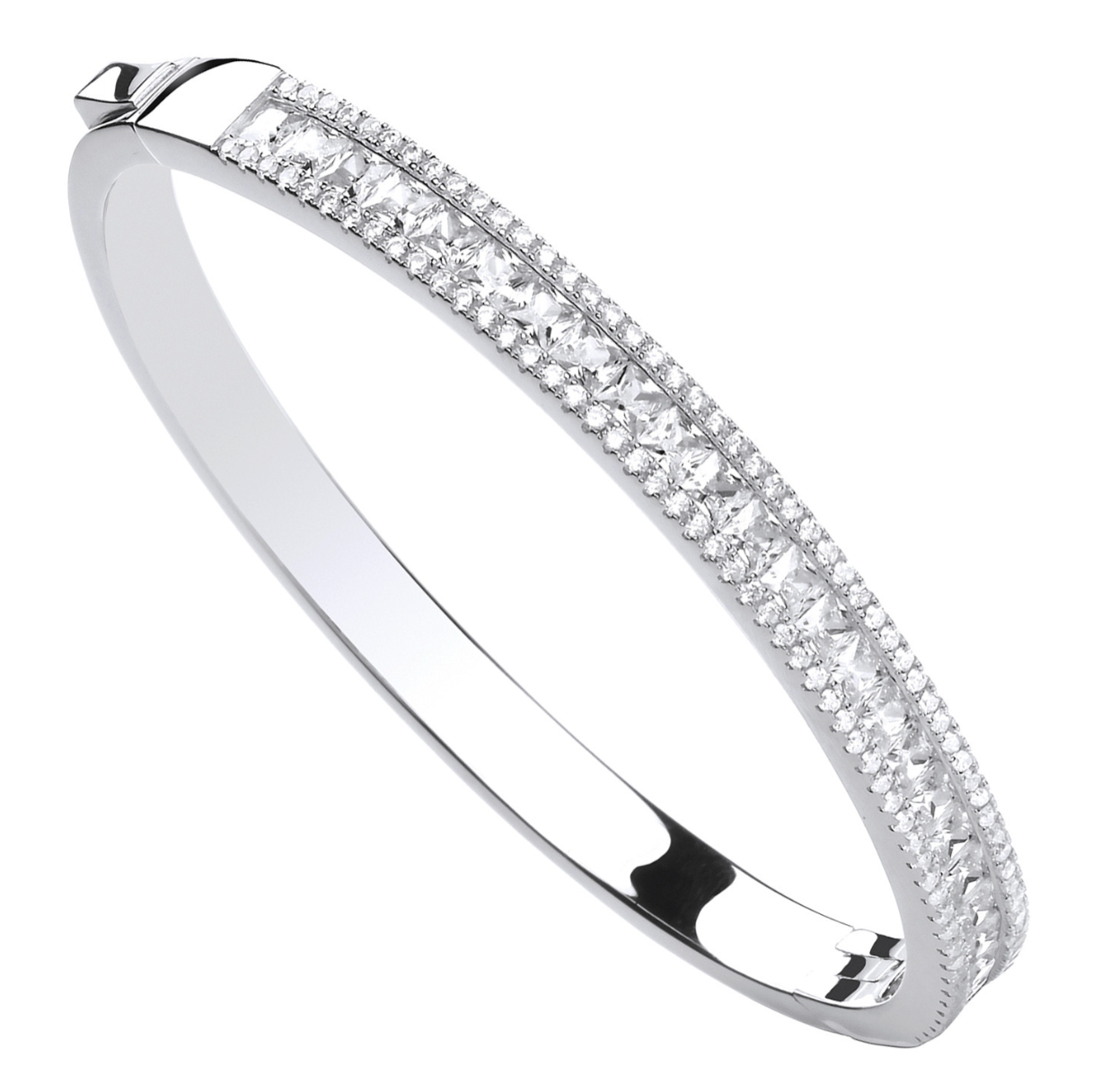 Silver Hinged Princess Cut & Round Bangle