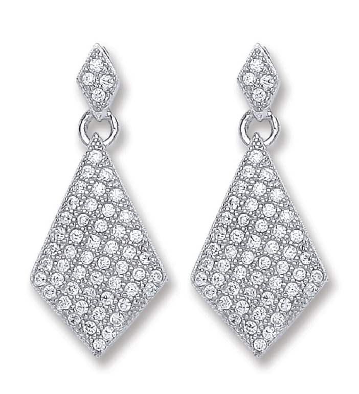 Silver Diamond Shape Drop Earrings