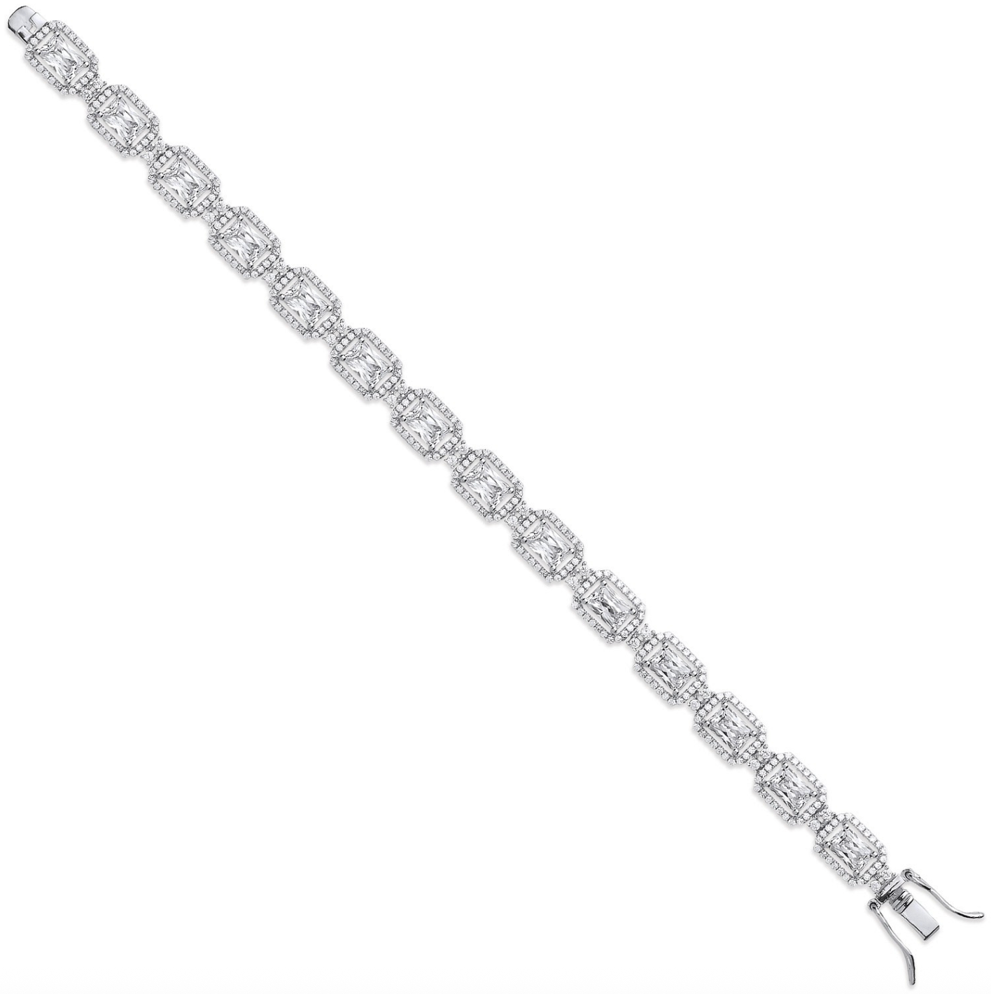 Silver Emerald Cut Halo Tennis Bracelet