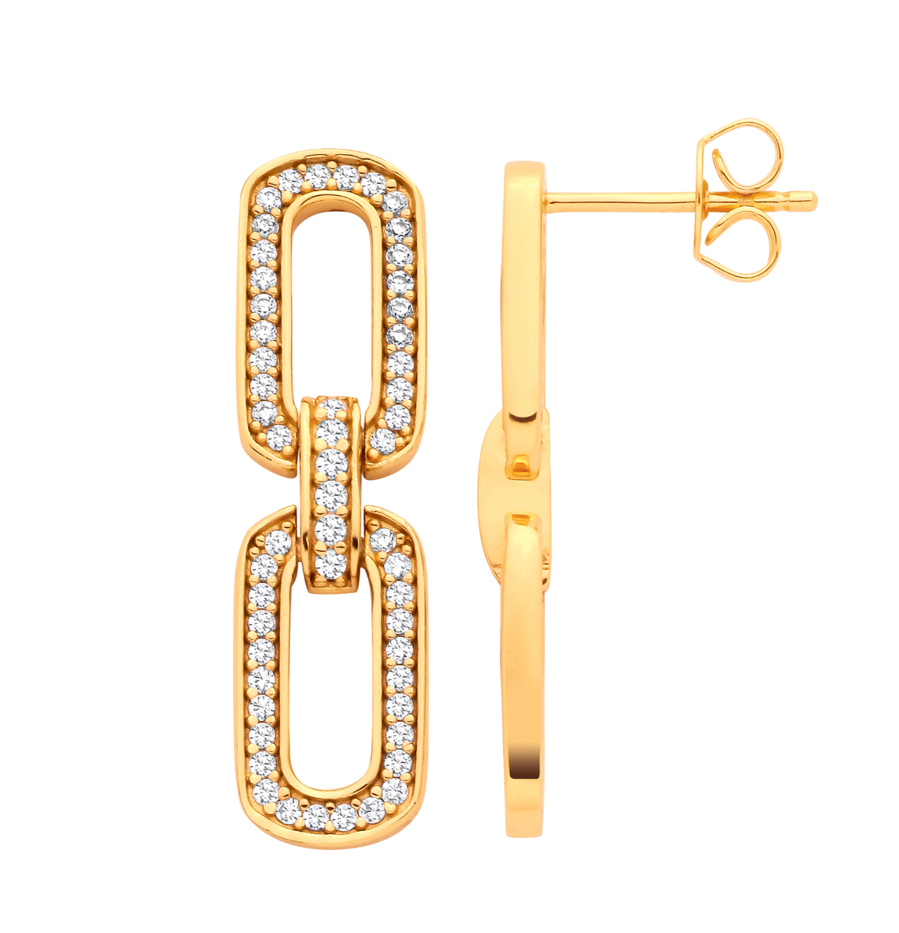 Gold Plated Elongated Link Drop Earrings