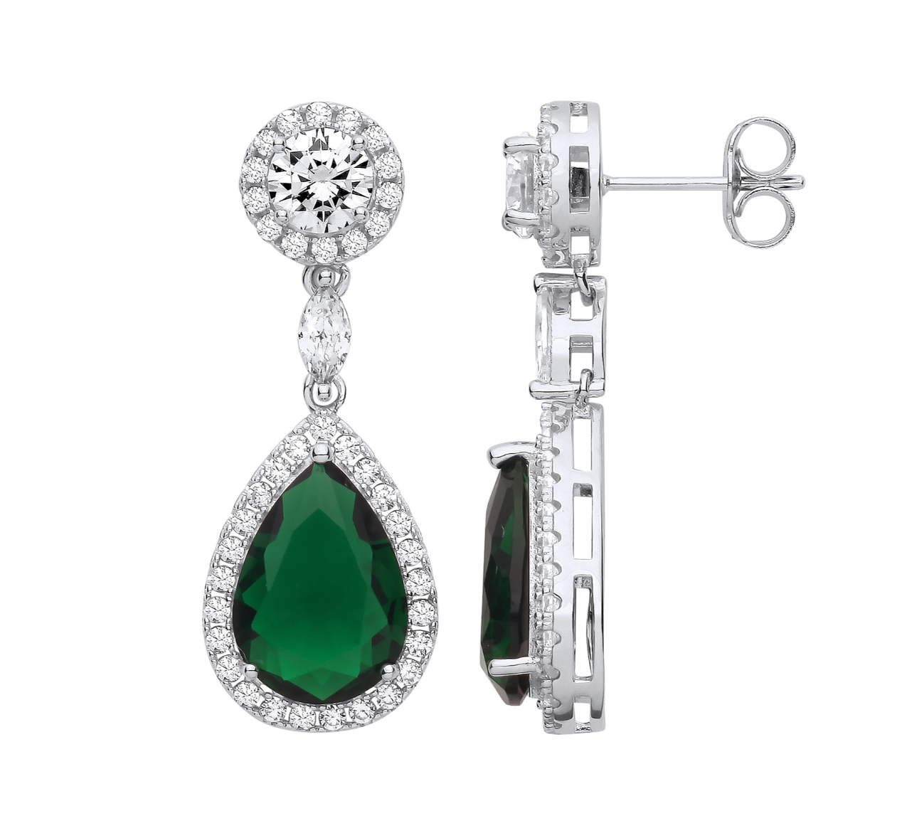 Silver Pear Cut Drop Earrings