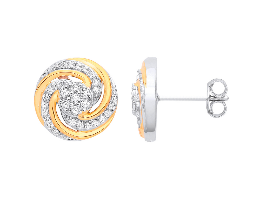 Silver Two-Tone Swirl Studs