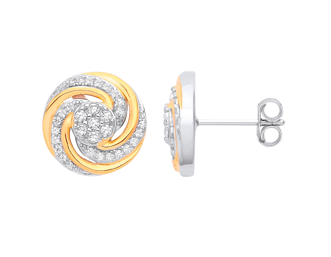 Silver Two-Tone Swirl Studs