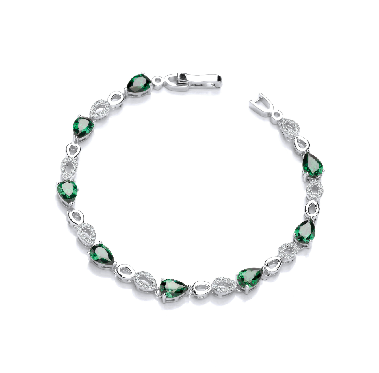 Green Teardrop Silver Bracelet