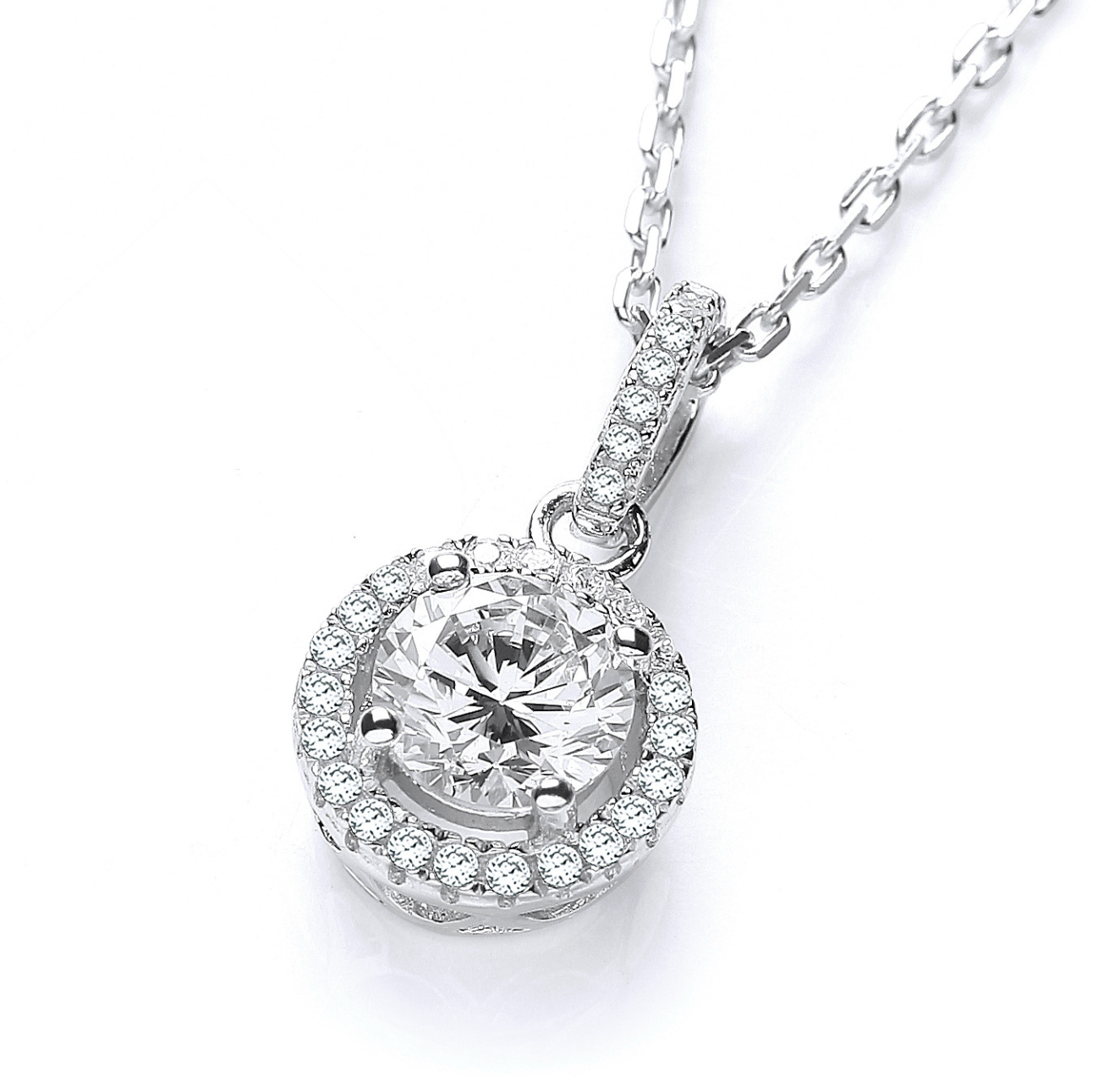Silver Halo Pavé Pendant Necklace
