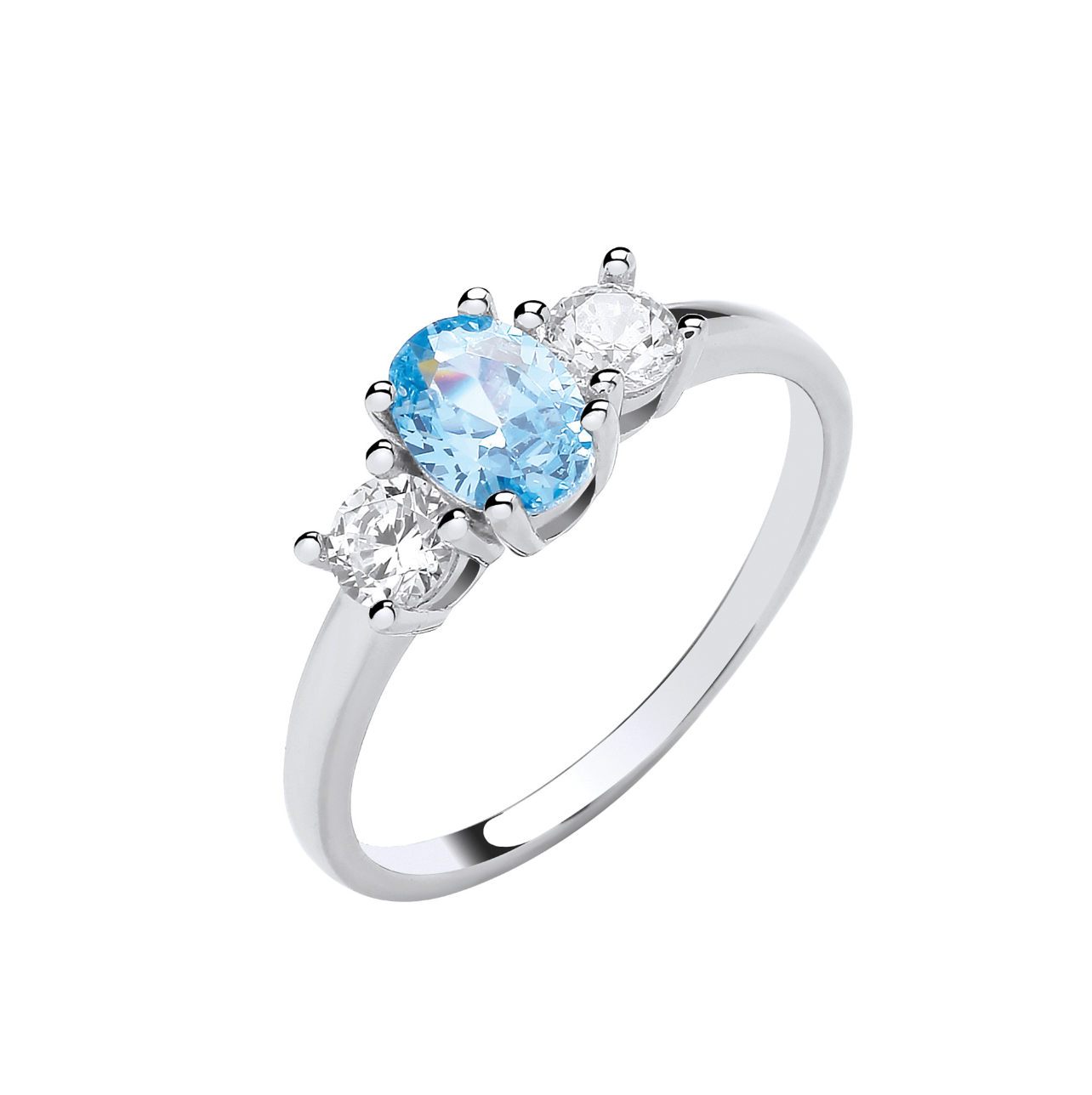 Silver Aquamarine Trilogy CZ Ring