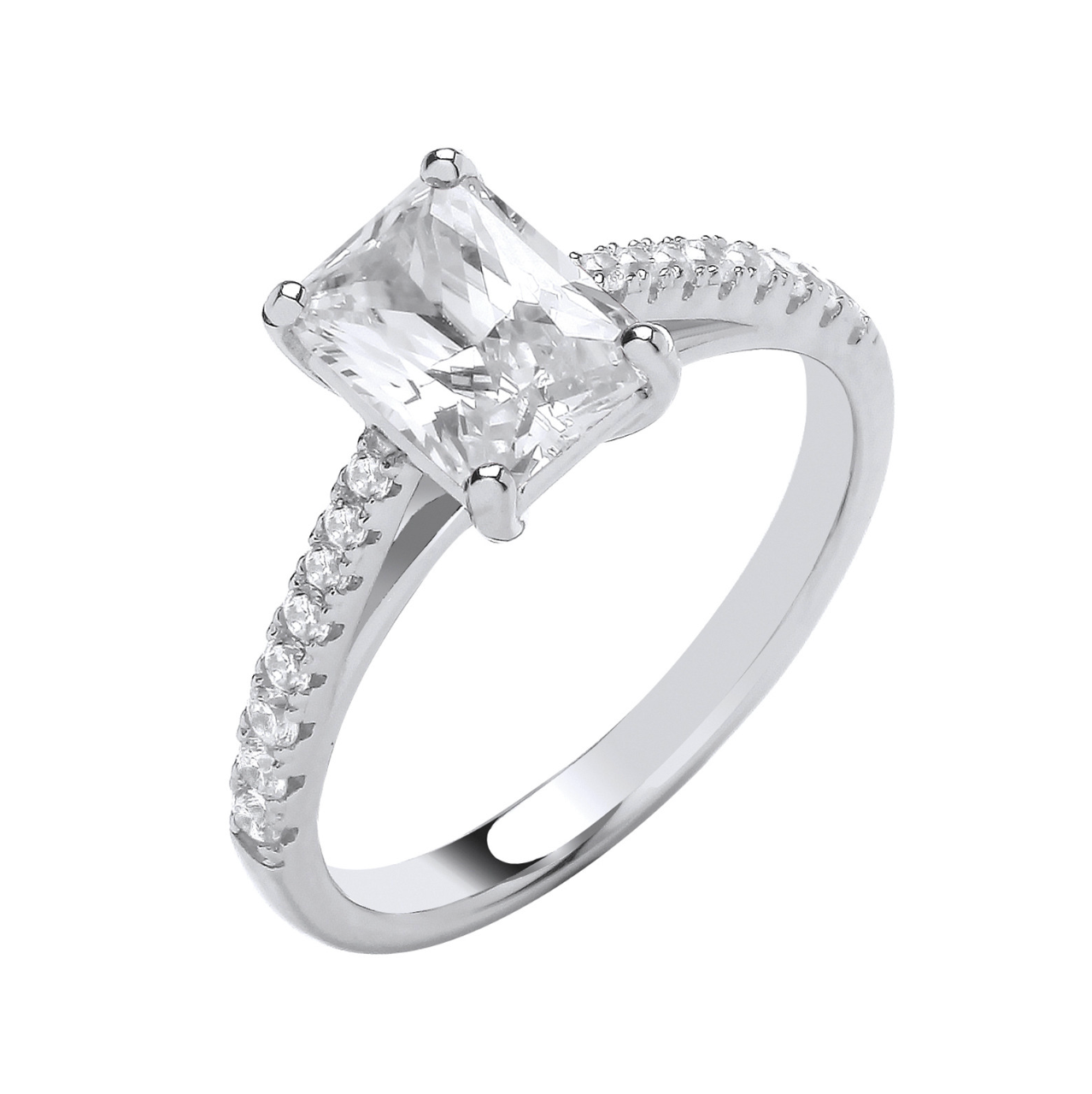 Silver Emerald CZ Solitaire Ring
