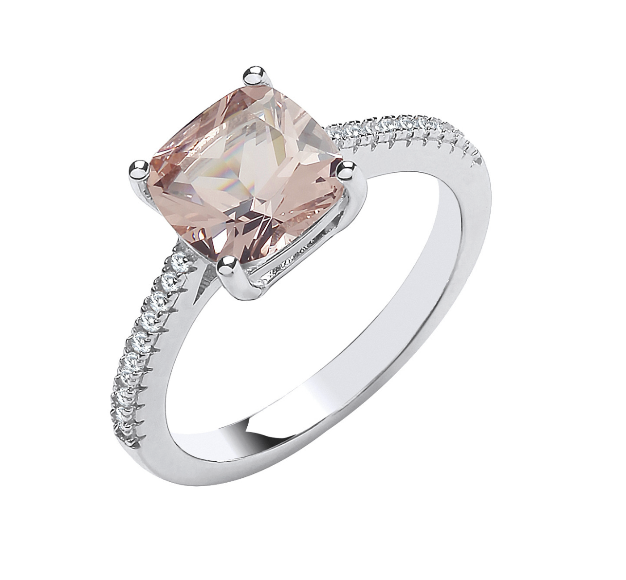Silver Morganite CZ Solitaire Ring