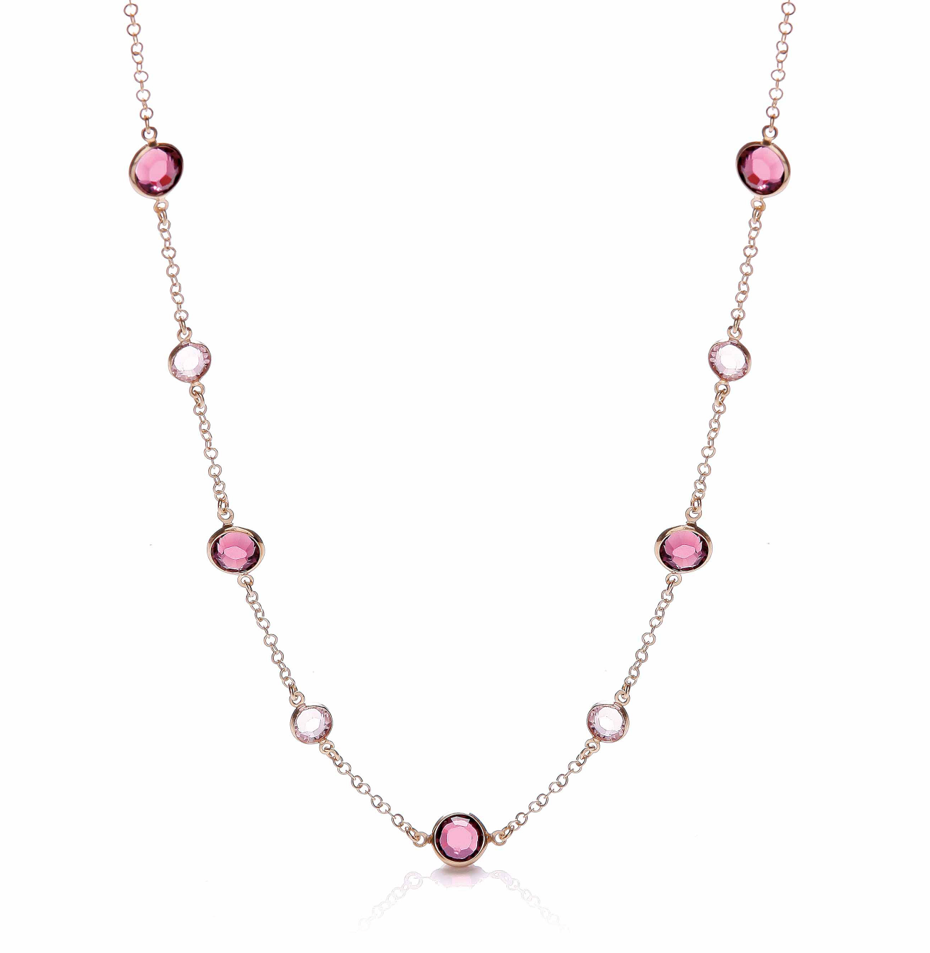 Rose Coated Silver Purple & Pink Stone Necklace