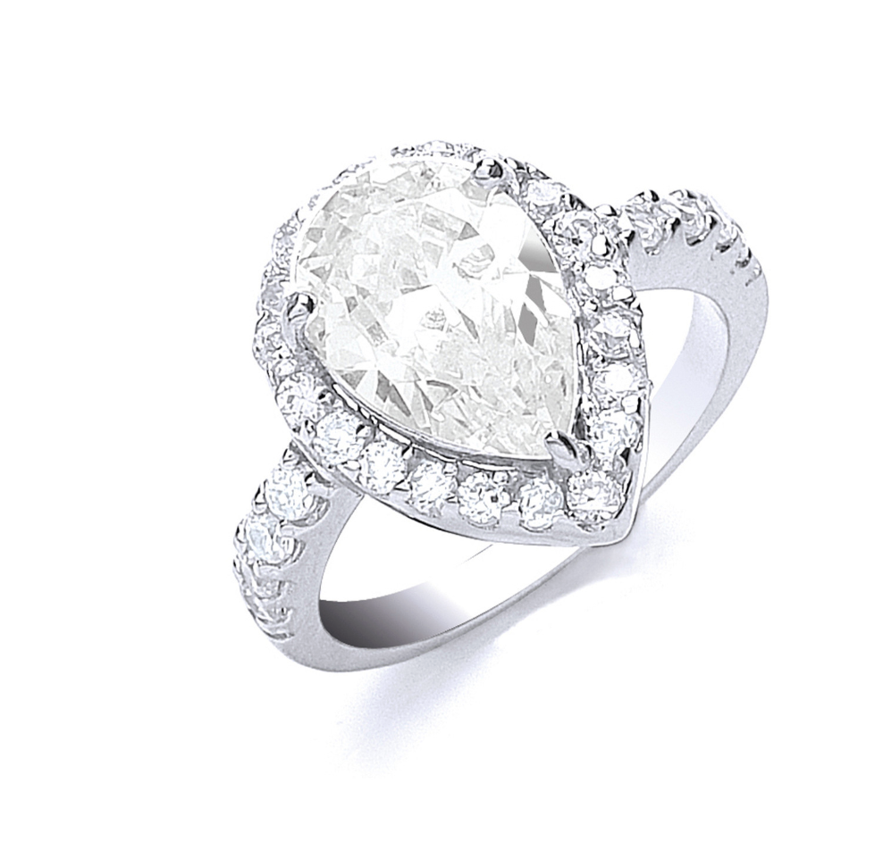 Pear Cut CZ Solitaire Ring