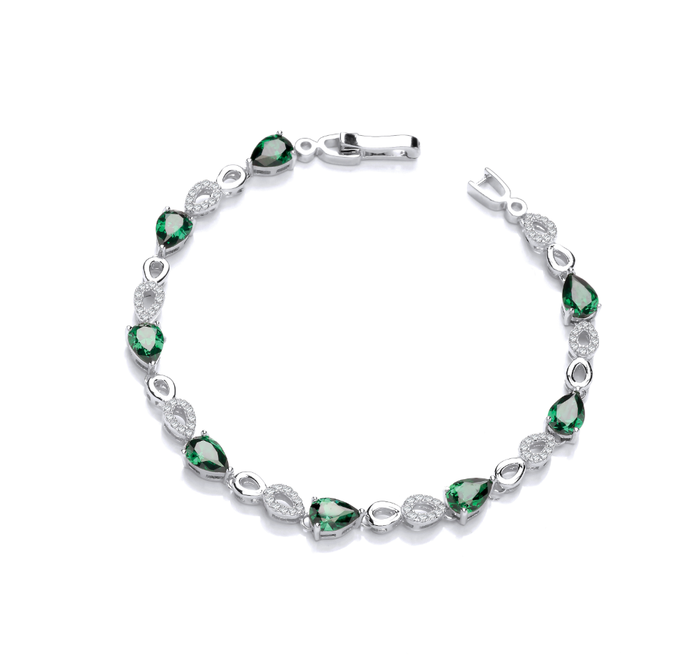 Green Teardrop CZ Silver Bracelet