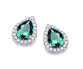 Teardrop Emerald Green CZ Stud Earrings
