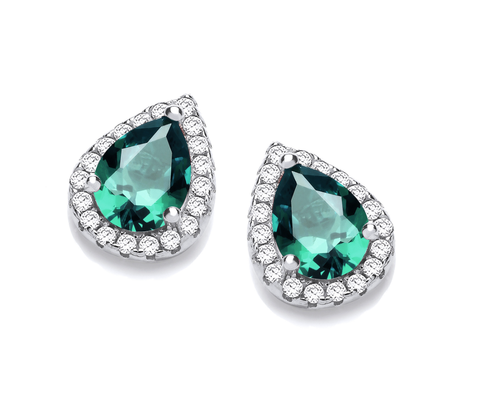 Teardrop Emerald Green CZ Stud Earrings
