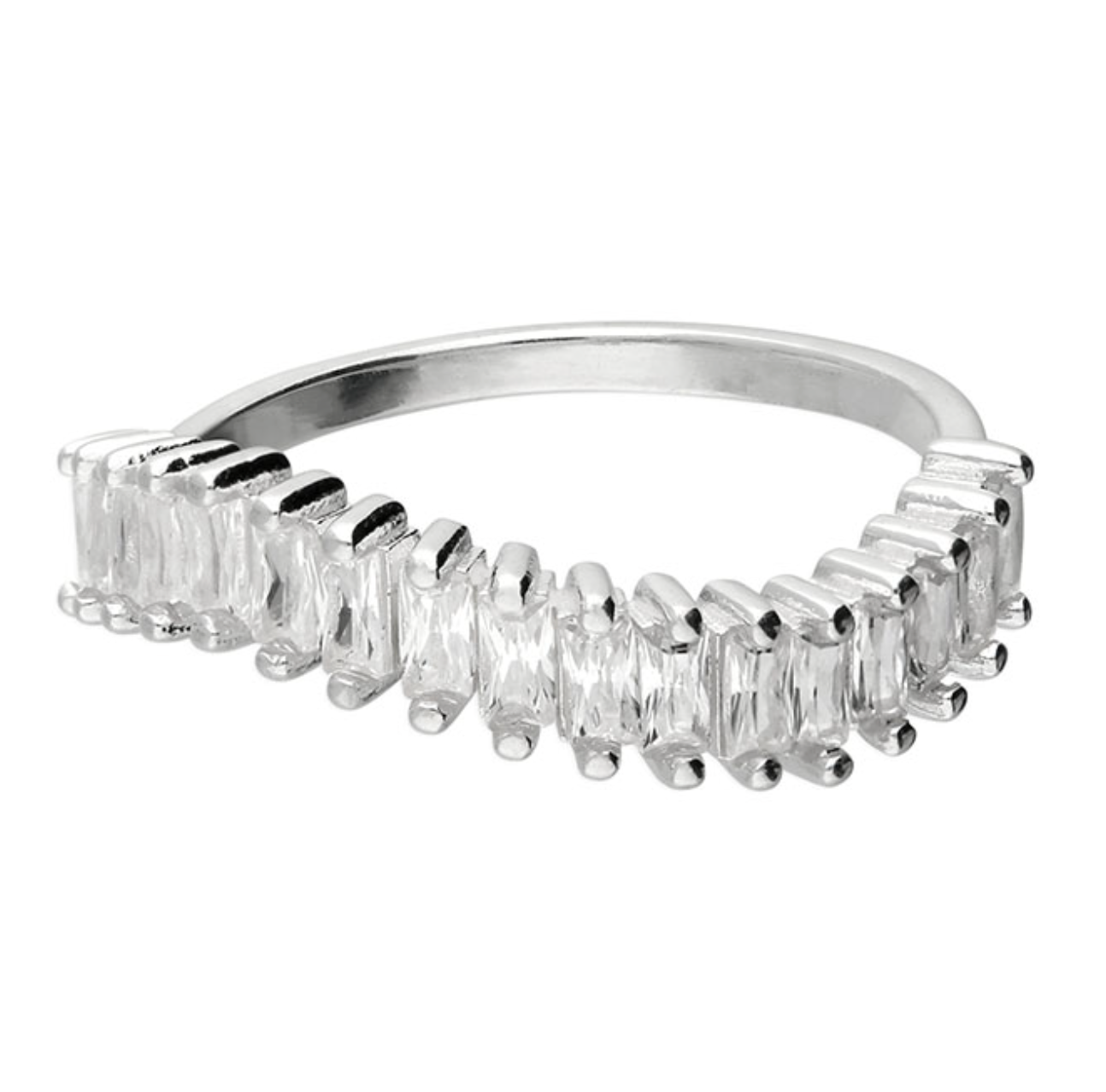 Silver Wave Baguette Ring