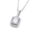 Emerald Cut Halo Pendant Necklace