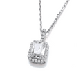 Emerald Cut Halo Bail Silver Pendant  Necklace