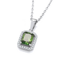 Green CZ Halo Pendant Necklace