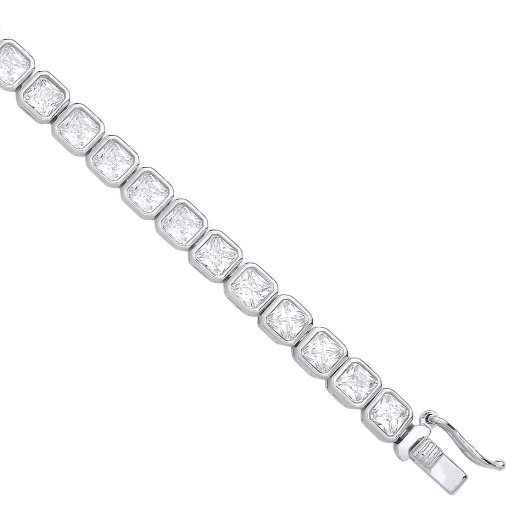 Silver Princess Cut Rubover Tennis Bracelet