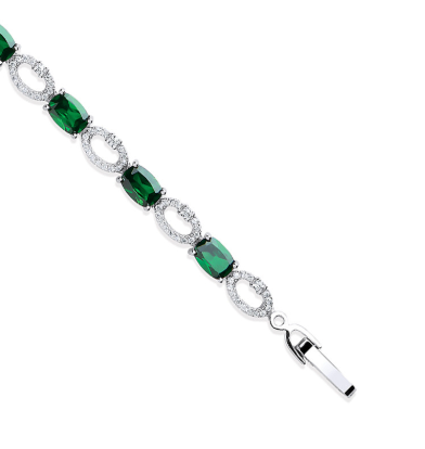 Silver Oval Cut Green & Clear Tennis Bracelet