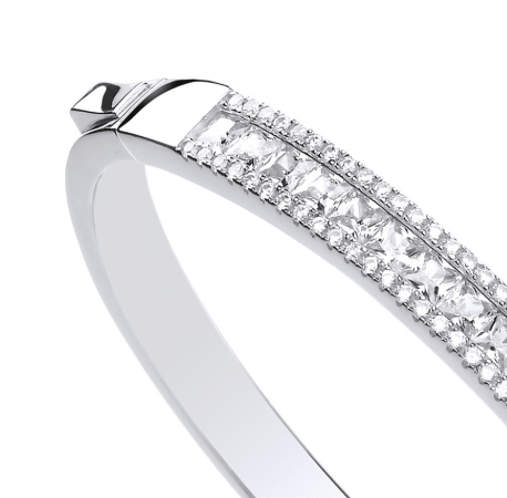 Silver Hinged Princess Cut & Round Bangle