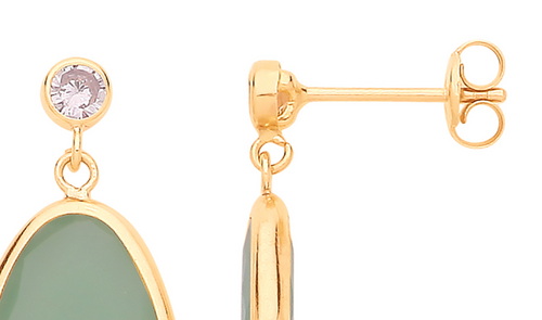 9ct Gold Emerald Tone Drop Earrings