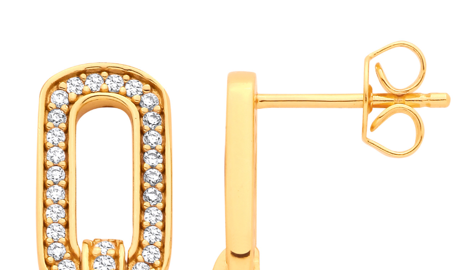 Gold Plated Elongated Link Drop Earrings