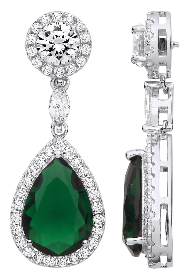 Silver Pear Cut Drop Earrings