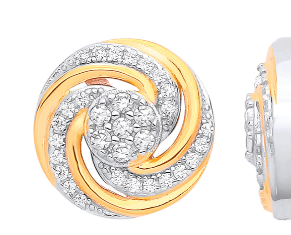 Silver Two-Tone Swirl Studs