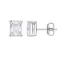 Silver Emerald Cut Stud Earrings