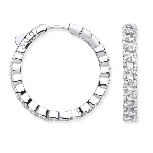 Silver Curb Chain Link Hoop Earrings