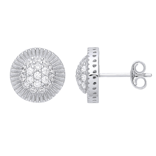 Silver Round Stud CZ Earrings