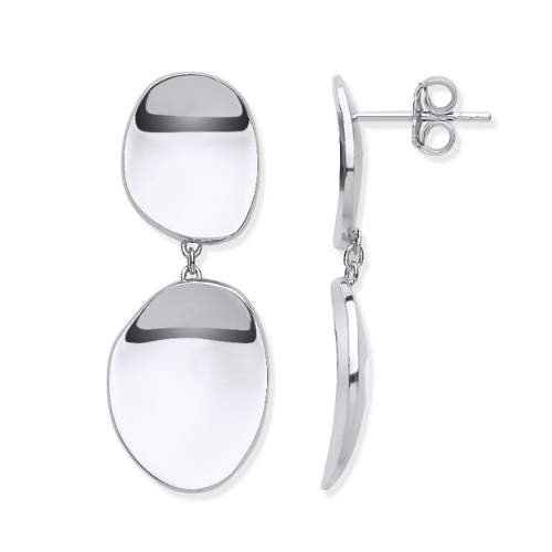 Silver Double Disc Drop Earrings