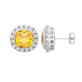 Silver Yellow Halo Stud Earrings