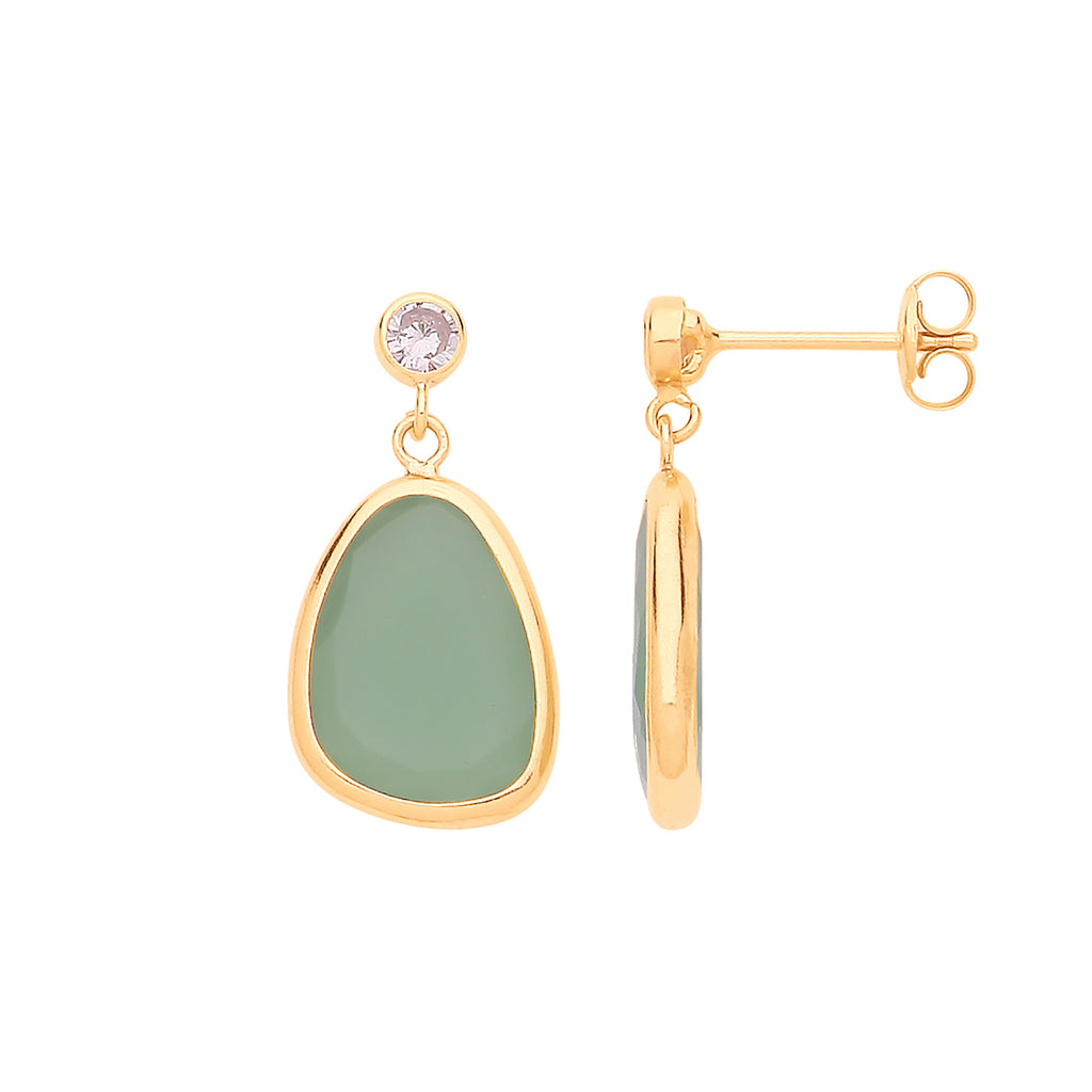 9ct Gold Emerald Tone Drop Earrings